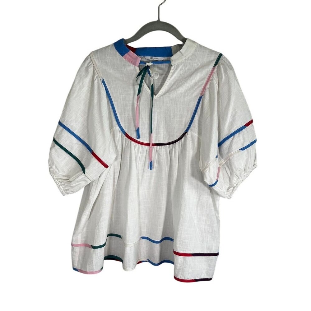 Cicy Bell Colorful Babydoll Top White 8 Boho Indie Festival Resort Preppy Chic‎